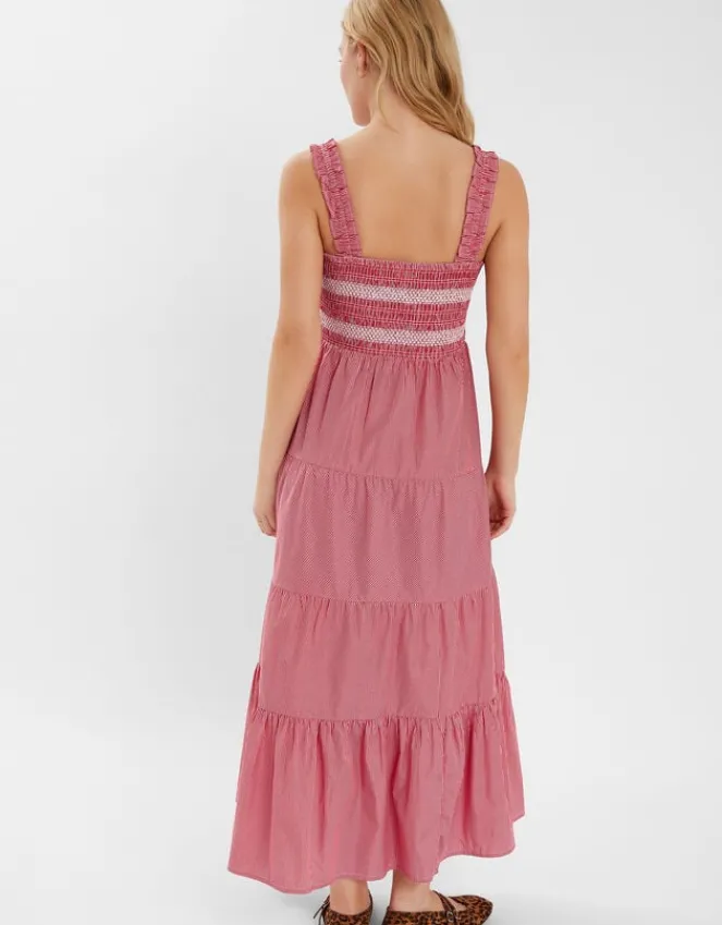 Accessorize Stripe Smocked Maxi Dress Red