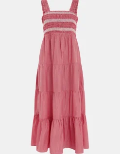 Accessorize Stripe Smocked Maxi Dress Red