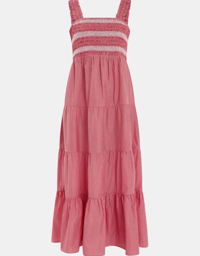 Accessorize Stripe Smocked Maxi Dress Red
