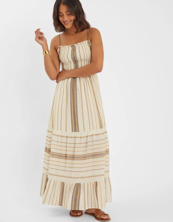 Accessorize Stripe Strappy Smocked Maxi Dress Multi