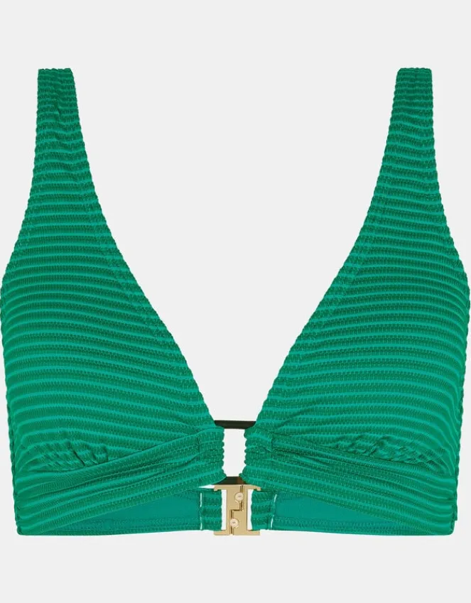 Accessorize Stripe Texture Bikini Top Green