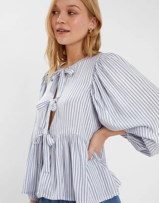 Accessorize Stripe Tie-Front Blouse Blue