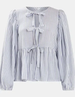 Accessorize Stripe Tie-Front Blouse Blue