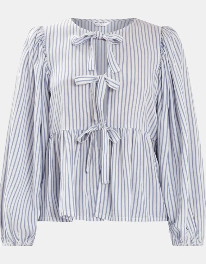 Accessorize Stripe Tie-Front Blouse Blue