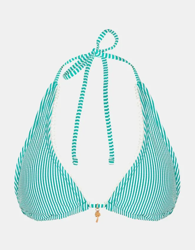 Accessorize Stripe Triangle Bikini Top Green