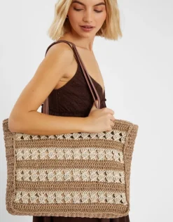 Accessorize Stripe Woven Raffia Tote Bag