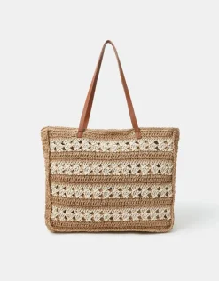 Accessorize Stripe Woven Raffia Tote Bag