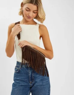 Accessorize Suede Fringe Cross Body Sling Bag
