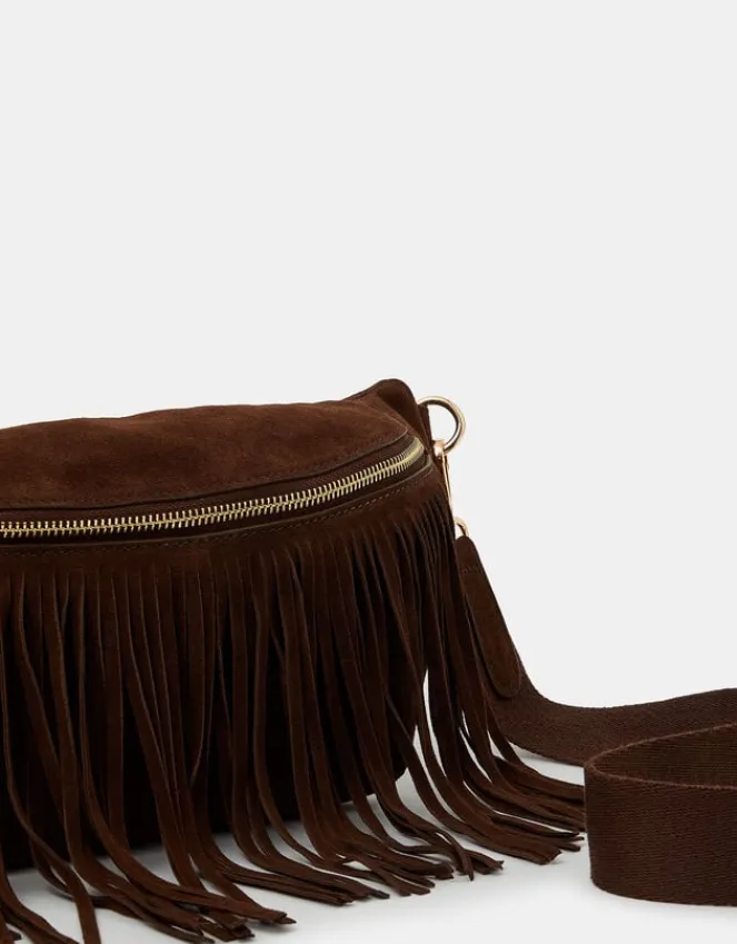 Accessorize Suede Fringe Cross Body Sling Bag