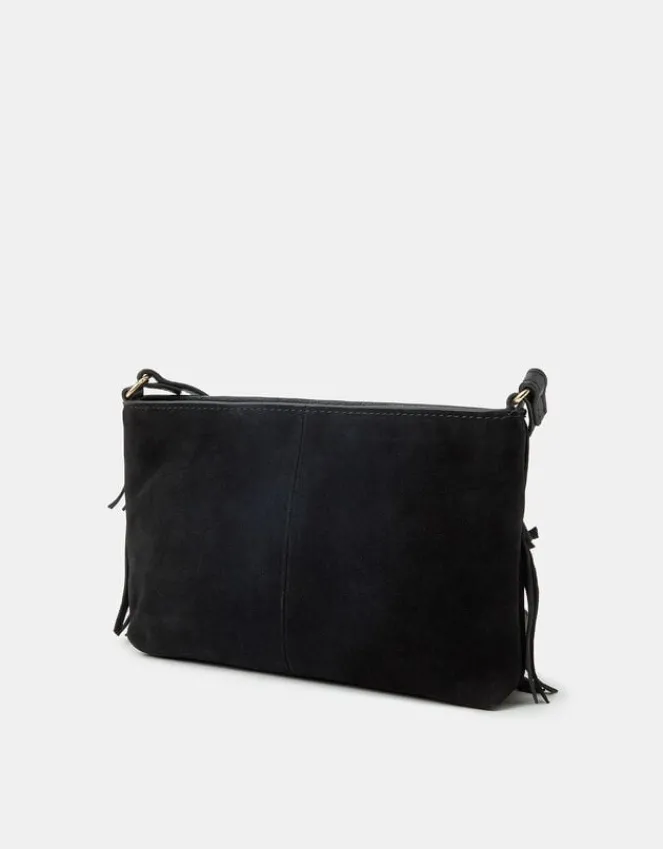 Accessorize Suede Fringe Crossbody Bag Black