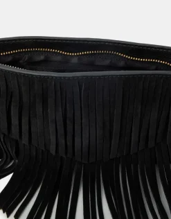 Accessorize Suede Fringe Crossbody Bag Black