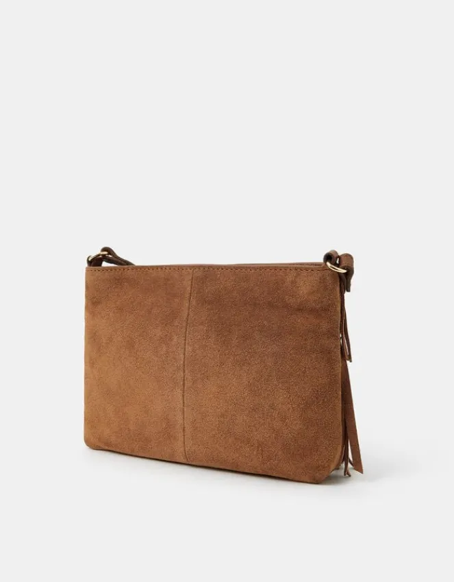 Accessorize Suede Fringe Crossbody Bag Tan