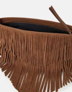 Accessorize Suede Fringe Crossbody Bag Tan