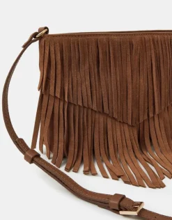 Accessorize Suede Fringe Crossbody Bag Tan