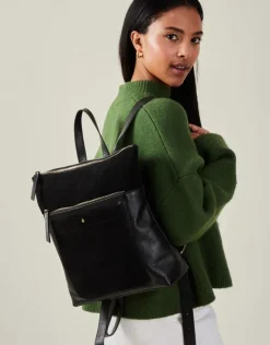 Accessorize Suede Leather Backpack Black