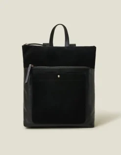 Accessorize Suede Leather Backpack Black