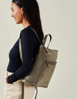 Accessorize Suede Leather Backpack Green