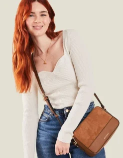 Accessorize Suedette Classic Crossbody Bag Tan