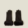 Accessorize Suedette Faux Fur Cuff Gloves Black