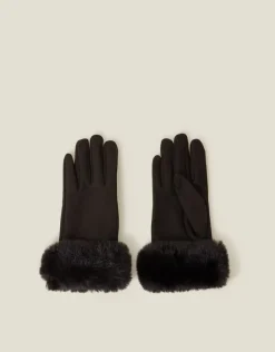Accessorize Suedette Faux Fur Cuff Gloves Black