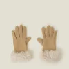 Accessorize Suedette Faux Fur Cuff Gloves Natural