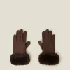 Accessorize Suedette Faux Fur Cuff Gloves Brown
