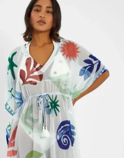 Accessorize Summer Print Kaftan Ivory