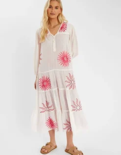Accessorize Sun Embroidered Long-Sleeve Maxi Dress Ivory