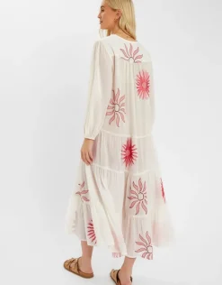 Accessorize Sun Embroidered Long-Sleeve Maxi Dress Ivory