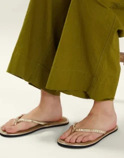 Accessorize Sun Embroidered Seagrass Flip Flops Gold