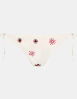 Accessorize Sun Embroidered Tie Bikini Bottoms Ivory