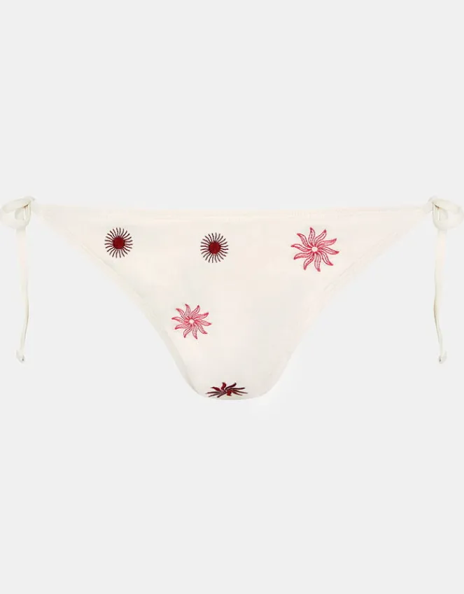 Accessorize Sun Embroidered Tie Bikini Bottoms Ivory