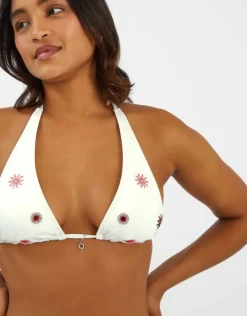 Accessorize Sun Embroidered Triangle Bikini Top Ivory