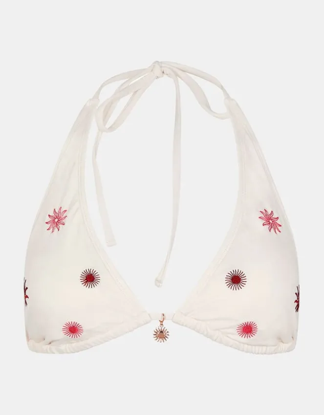 Accessorize Sun Embroidered Triangle Bikini Top Ivory