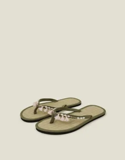 Accessorize Tassel Seagrass Footbed Flip Flops Green