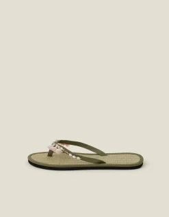 Accessorize Tassel Seagrass Footbed Flip Flops Green
