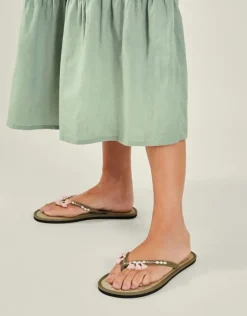 Accessorize Tassel Seagrass Footbed Flip Flops Green