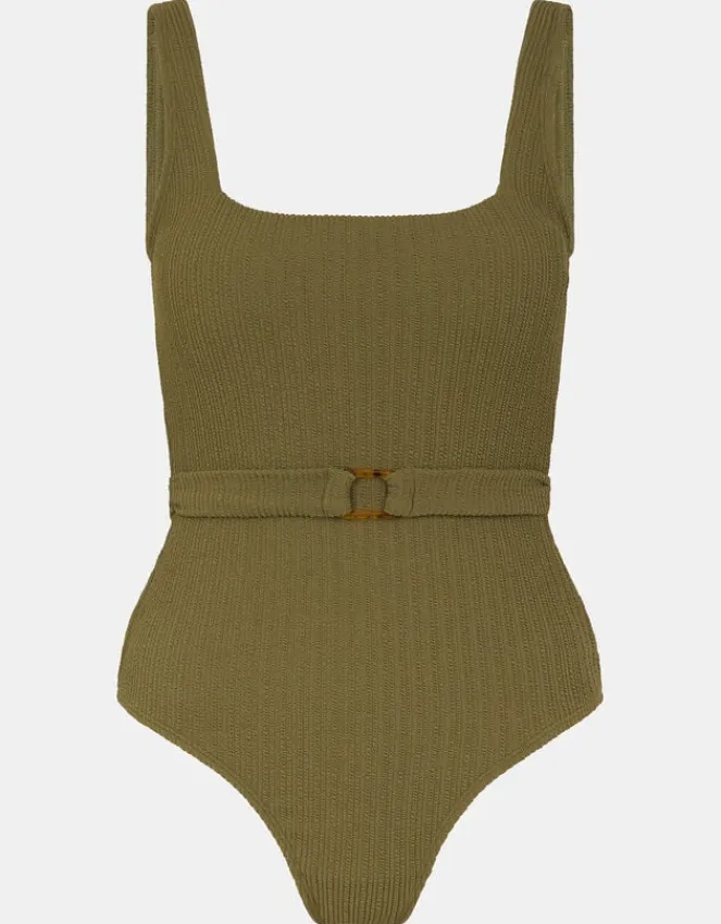 Accessorize Texture Belted Swimsuit Green