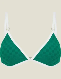 Accessorize Texture Checkerboard Triangle Bikini Top Teal