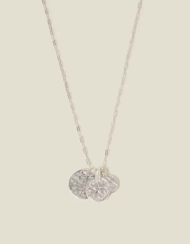 Accessorize Textured Coin Pendants Necklace Silver