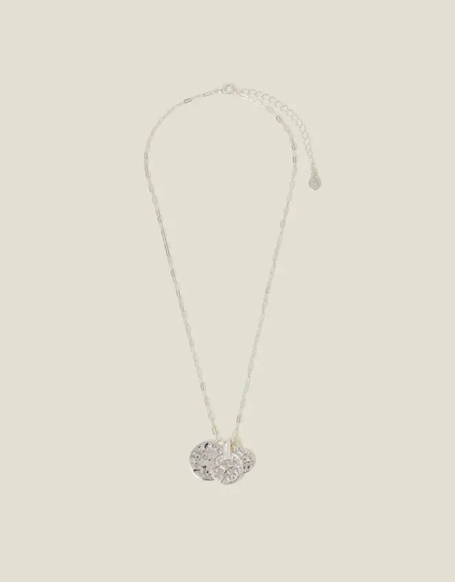 Accessorize Textured Coin Pendants Necklace Silver