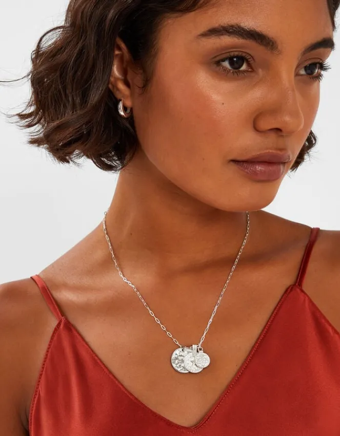 Accessorize Textured Coin Pendants Necklace Silver