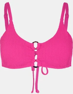 Accessorize Textured Double Ring Bralette Bikini Top Pink
