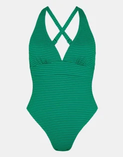 Accessorize Textured Plunge Swimsuit Green
