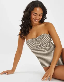 Accessorize Textured Stripe Swimsuit Camel