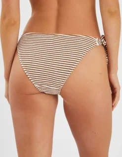 Accessorize Textured Stripe Tie Side Bikini Bottoms Camel