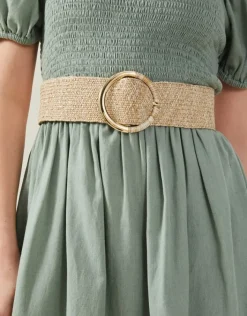 Accessorize Thick Raffia Buckle Belt Natural