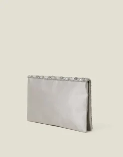 Accessorize Tianna Metallic Embellished Clutch Bag Silver