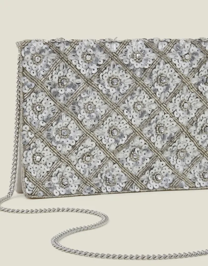Accessorize Tianna Metallic Embellished Clutch Bag Silver