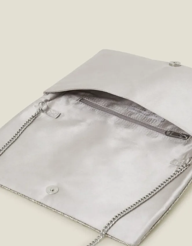 Accessorize Tianna Metallic Embellished Clutch Bag Silver